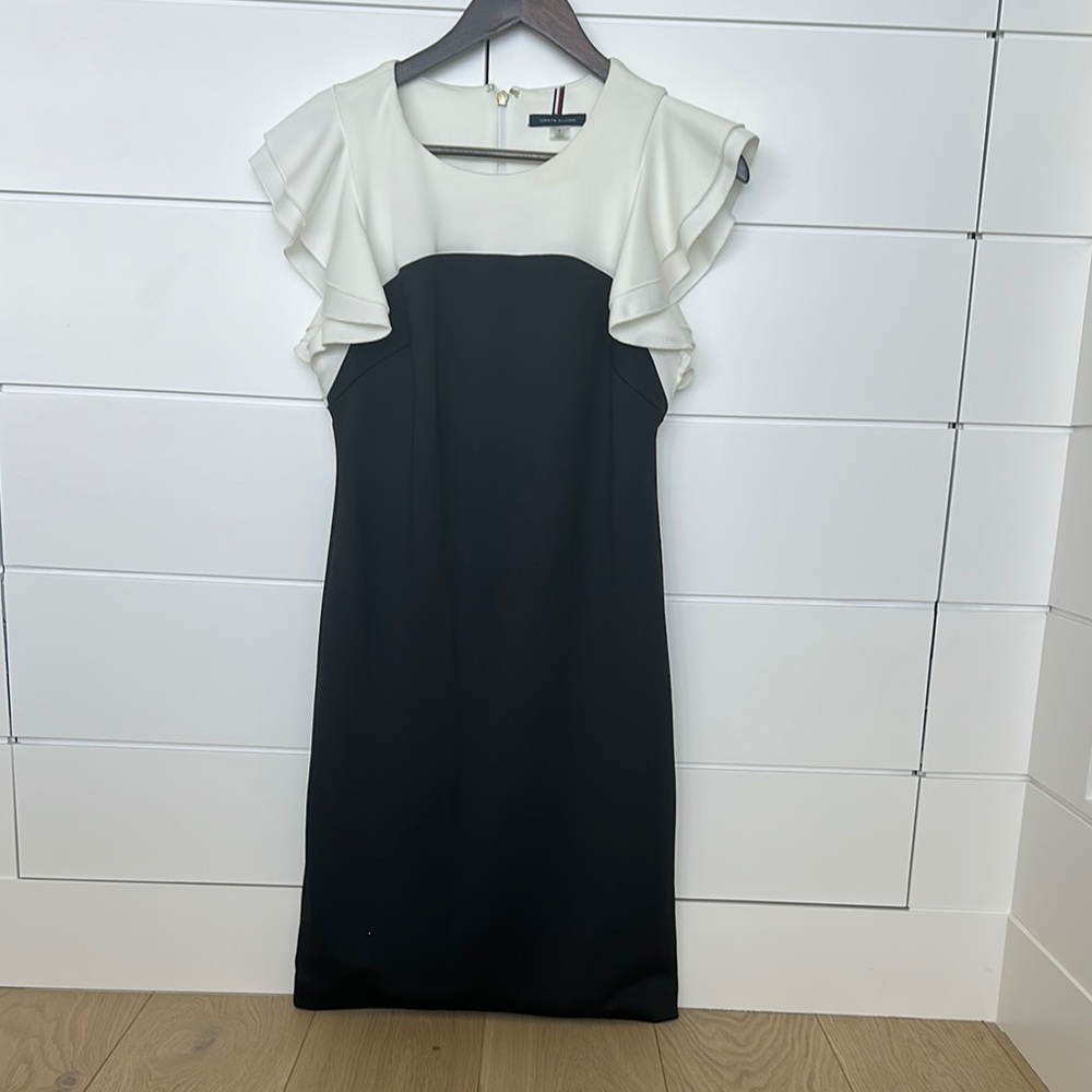 Tommy Hilfiger Black and White Ruffle Midi Dress